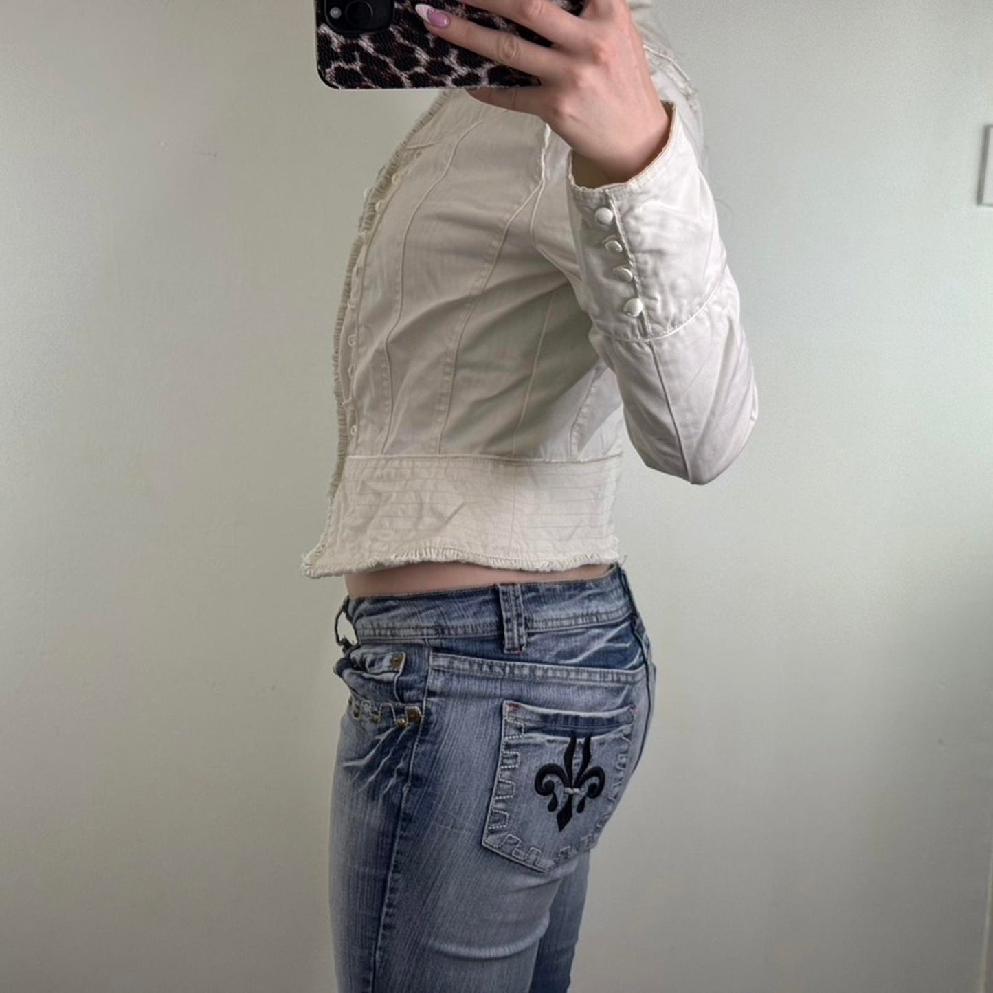 Y2K vintage military denim jacket hook and eye high neck stripe buttons archive