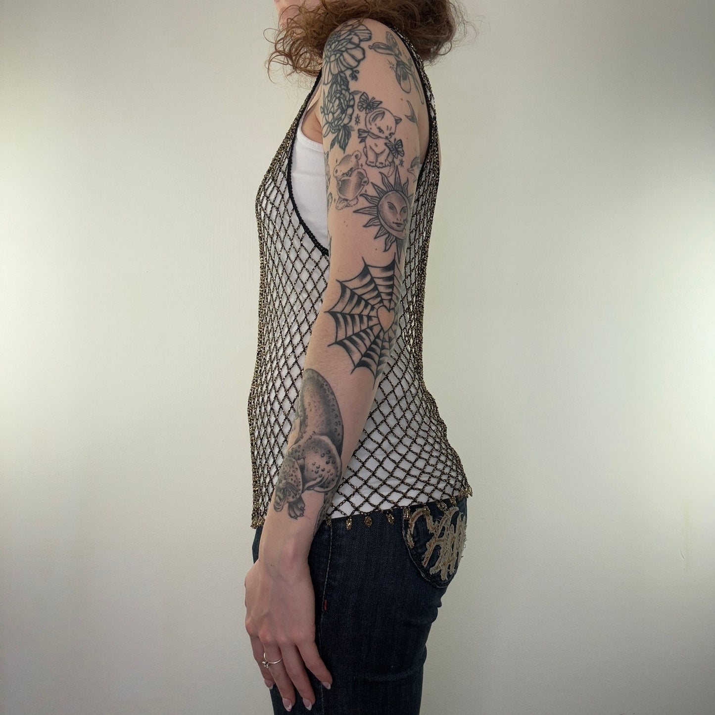 Y2K vintage beaded netted tank top