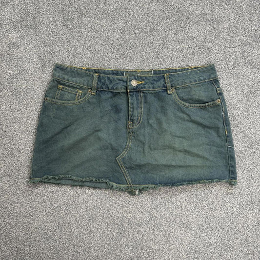 Y2K vintage low rise fraying hem mini skirt dark denim wash archive