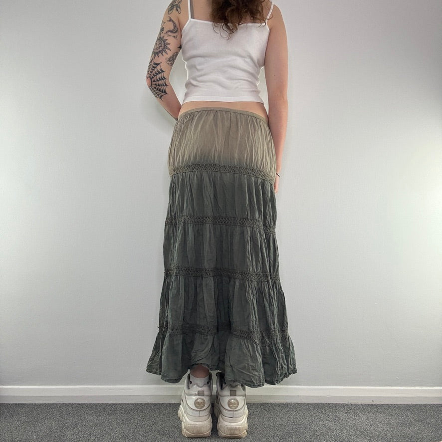 Y2K beaded lace trim boho maxi skirt