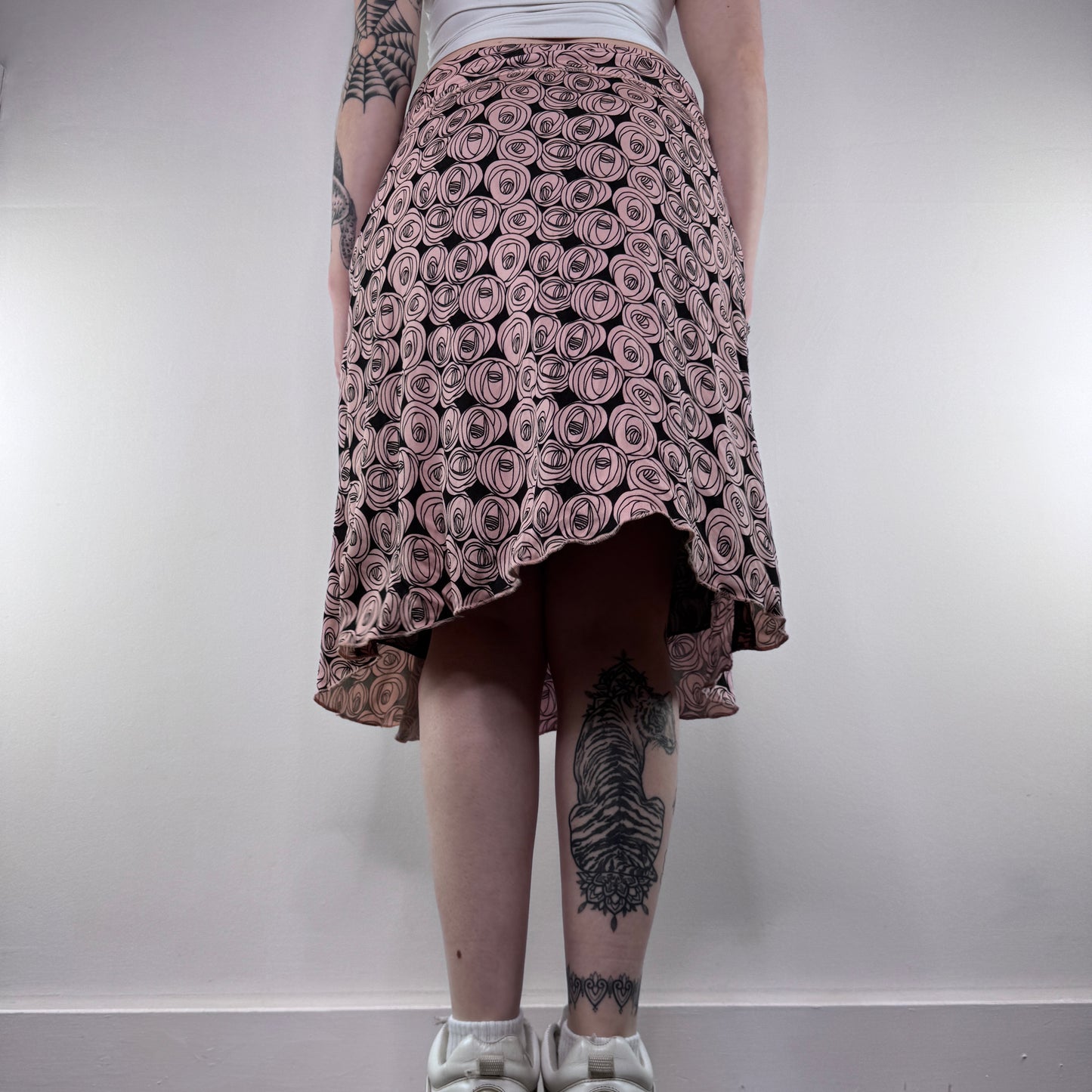 Y2K vintage floral rose bow midi skirt