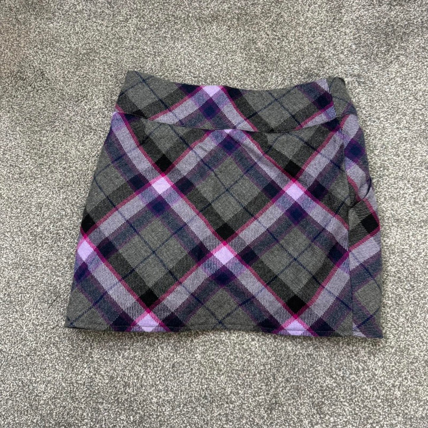 Y2K vintage Ted Baker wool mini skirt tartan buckle side pockets purple grey