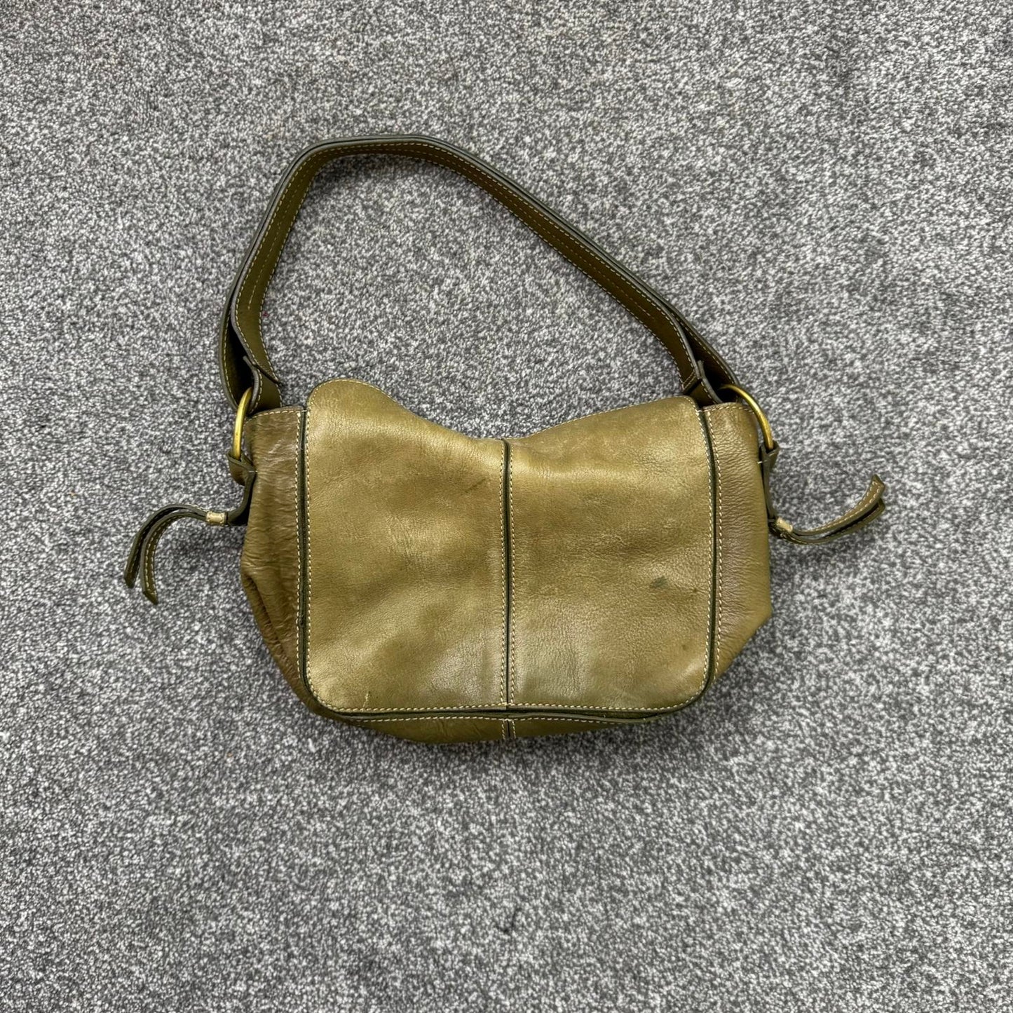 Y2K vintage genuine leather small shoulder bag contrast stitch o ring