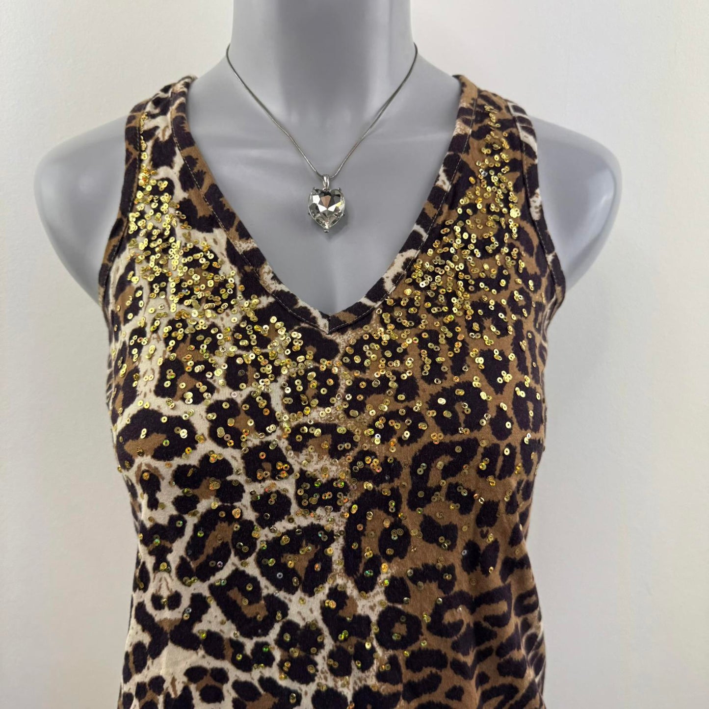 Y2K vintage leopard print sequin tank top racerback v neck sporty