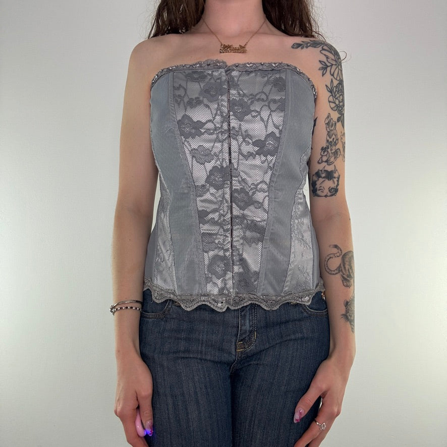 Y2K vintage sequin hook and eye lace up boned bustier top