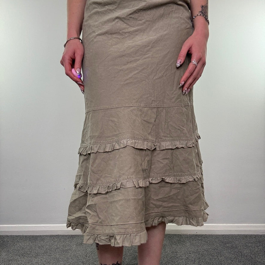 Y2K corduroy frilly tiered midi skirt