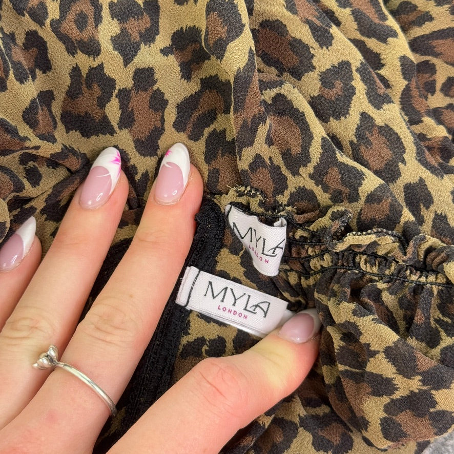 Myla London leopard print silk babydoll and knickers