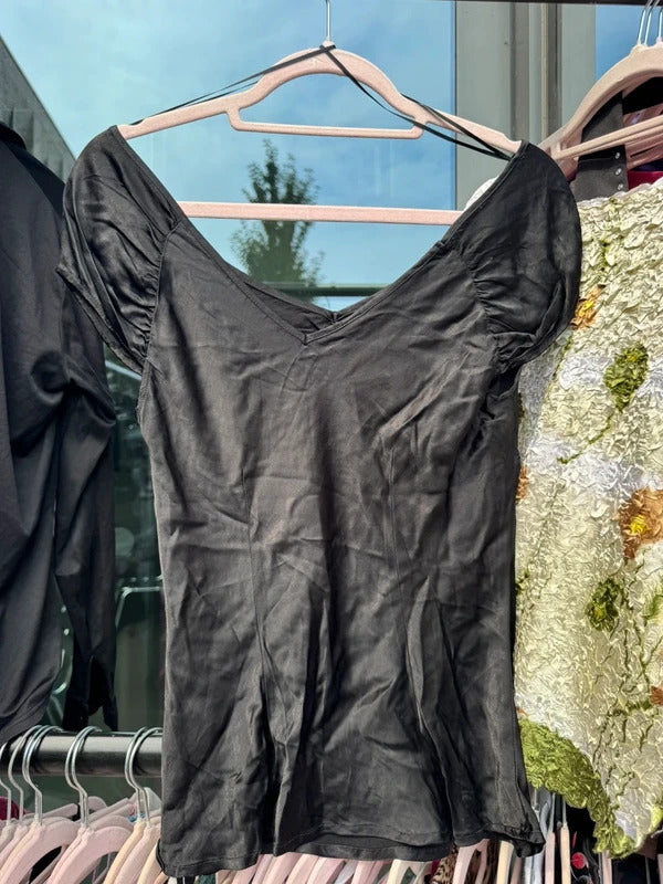 Y2K vinatge simple basic satin top cap sleeve