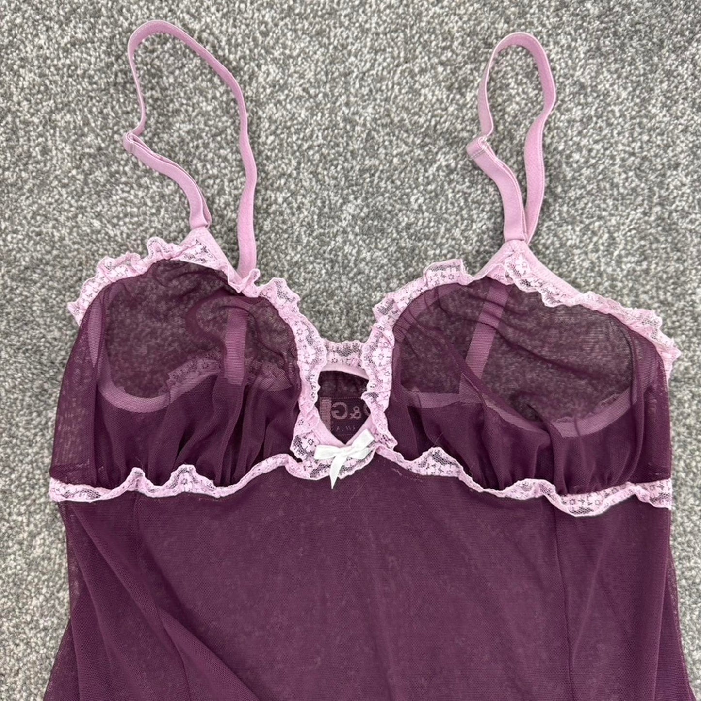 Y2K vintage Dolce & Gabbana mesh chemise night dress sheer purple frill bow