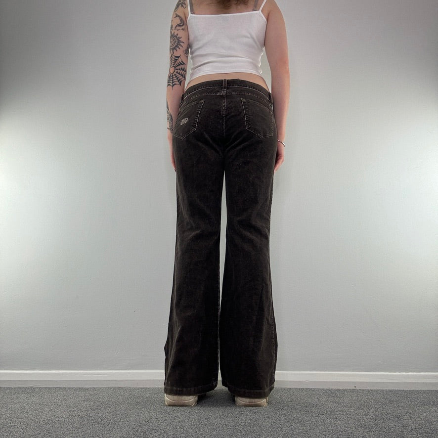 Y2K corduroy faded low rise flared trousers