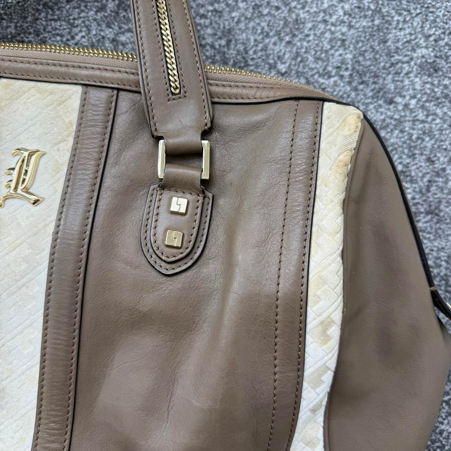 Y2K vintage L.A.M.B. Gwen Stefani large handbag genuine leather brown cream