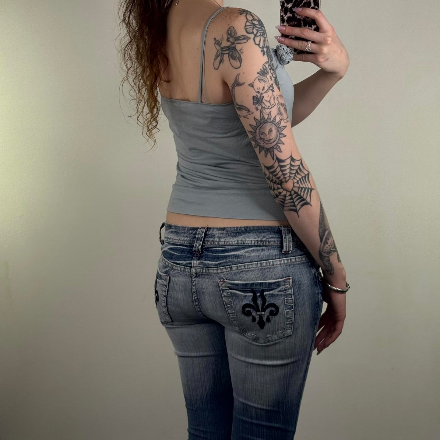 Y2K vintage Oasis 3D rose cami top strappy light blue buttons slight crop short