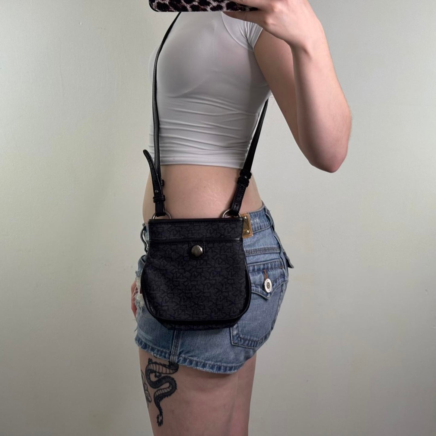 Y2K vintage DKNY small shoulder bag crossbody canvas o ring mini size