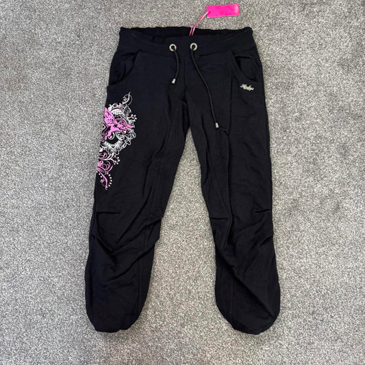 Y2K vintage low rise cropped capri joggers rhinestone embroidery black pink
