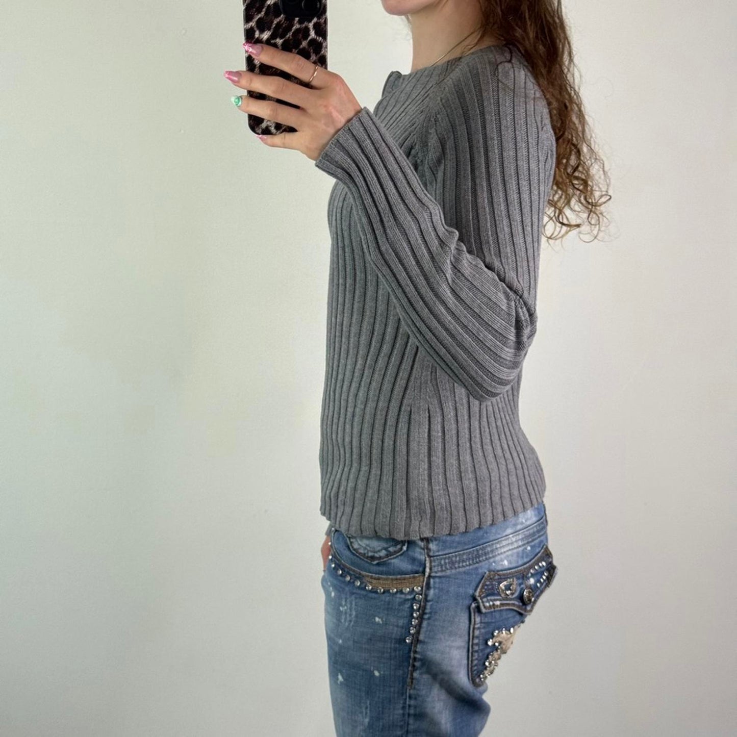 Y2K vintage asymmetrical side zipper ribbed chunky knit jumper high neck