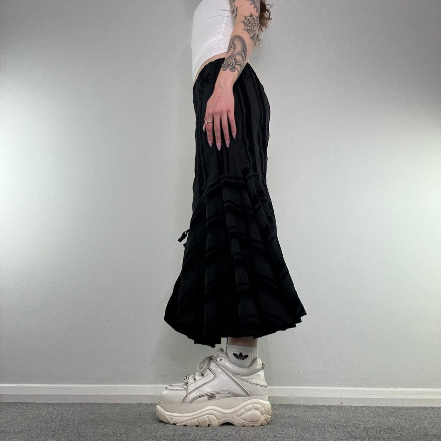 Y2K archive corduroy stripe bow maxi skirt