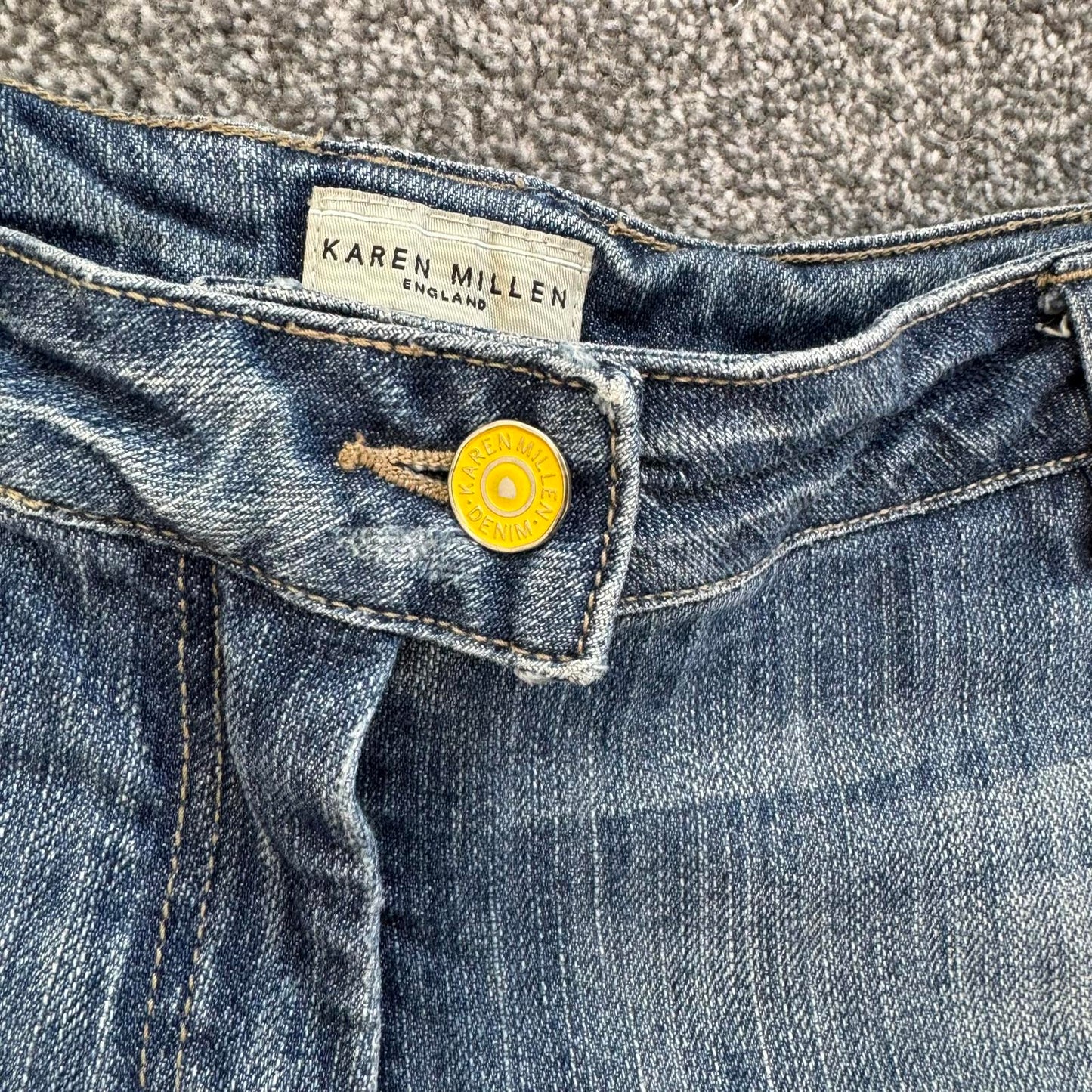 Y2K vintage Karen Millen low rise distressed denim mini shorts fraying hem