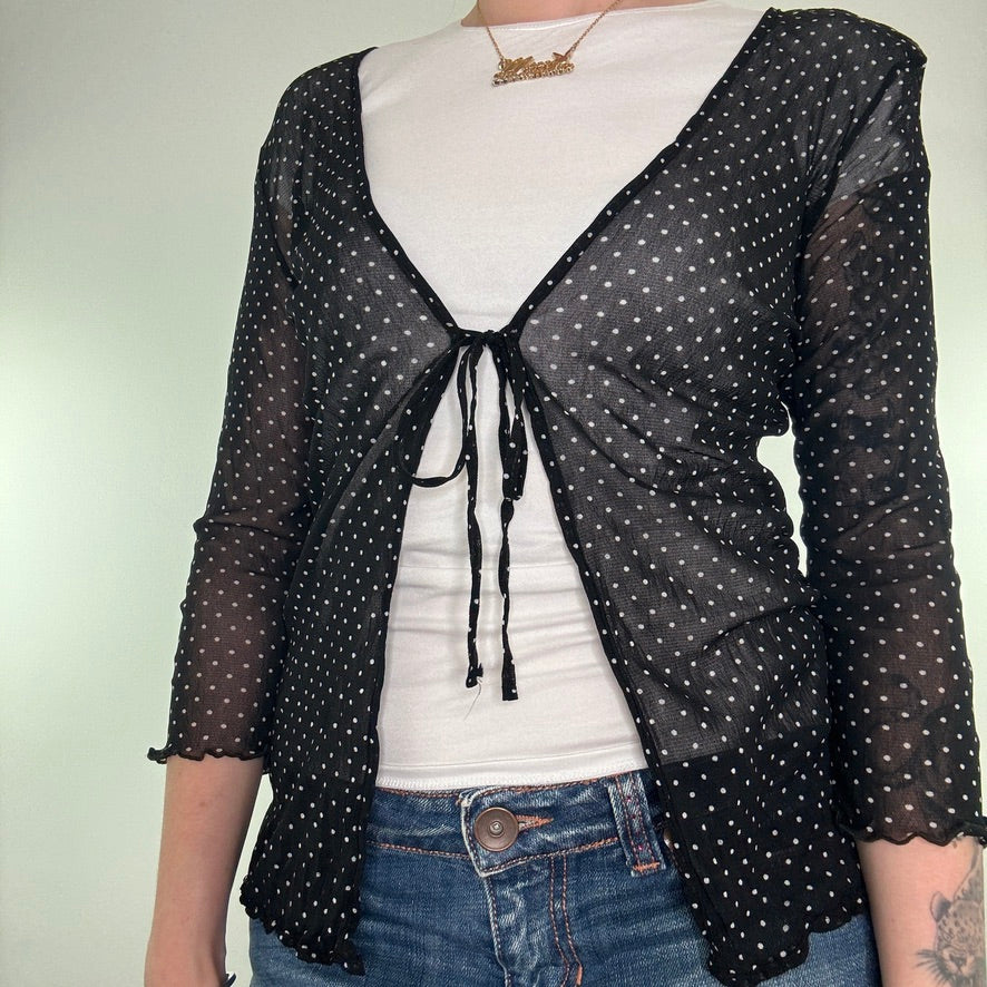 Y2K spotty mesh bow cardigan