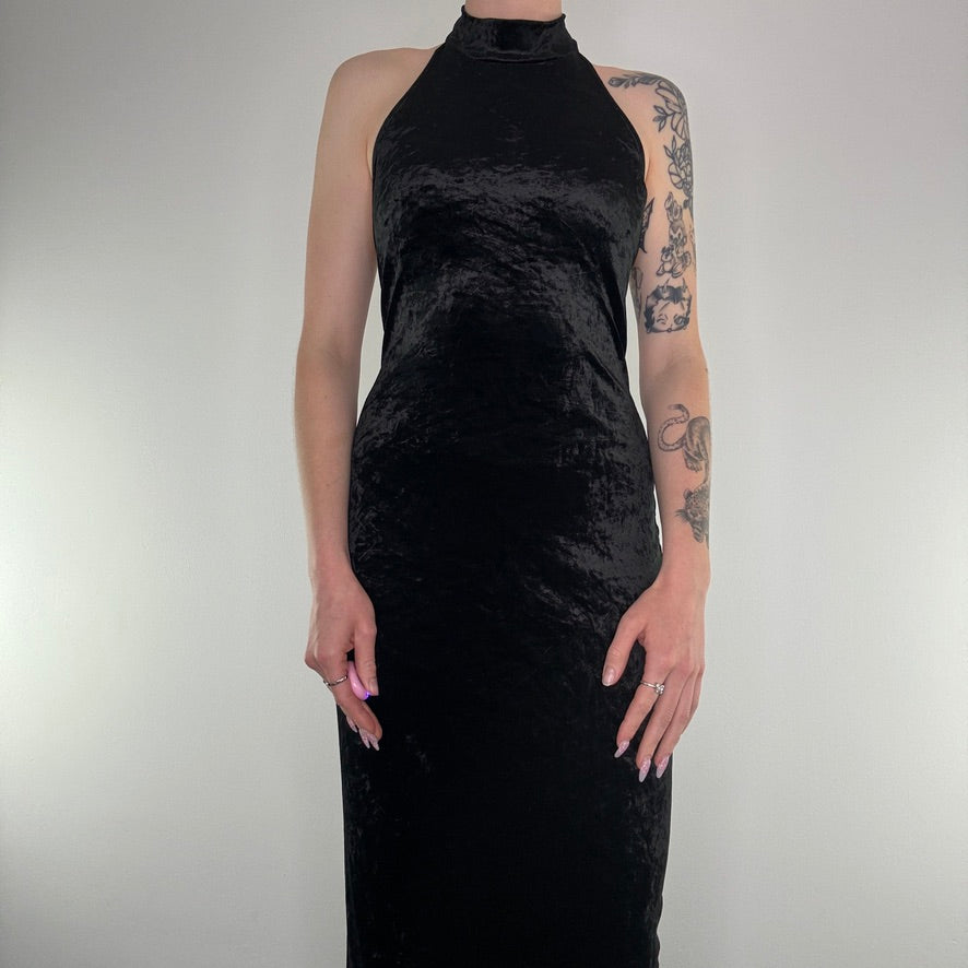 Y2K 90s vintage choker velour maxi dress