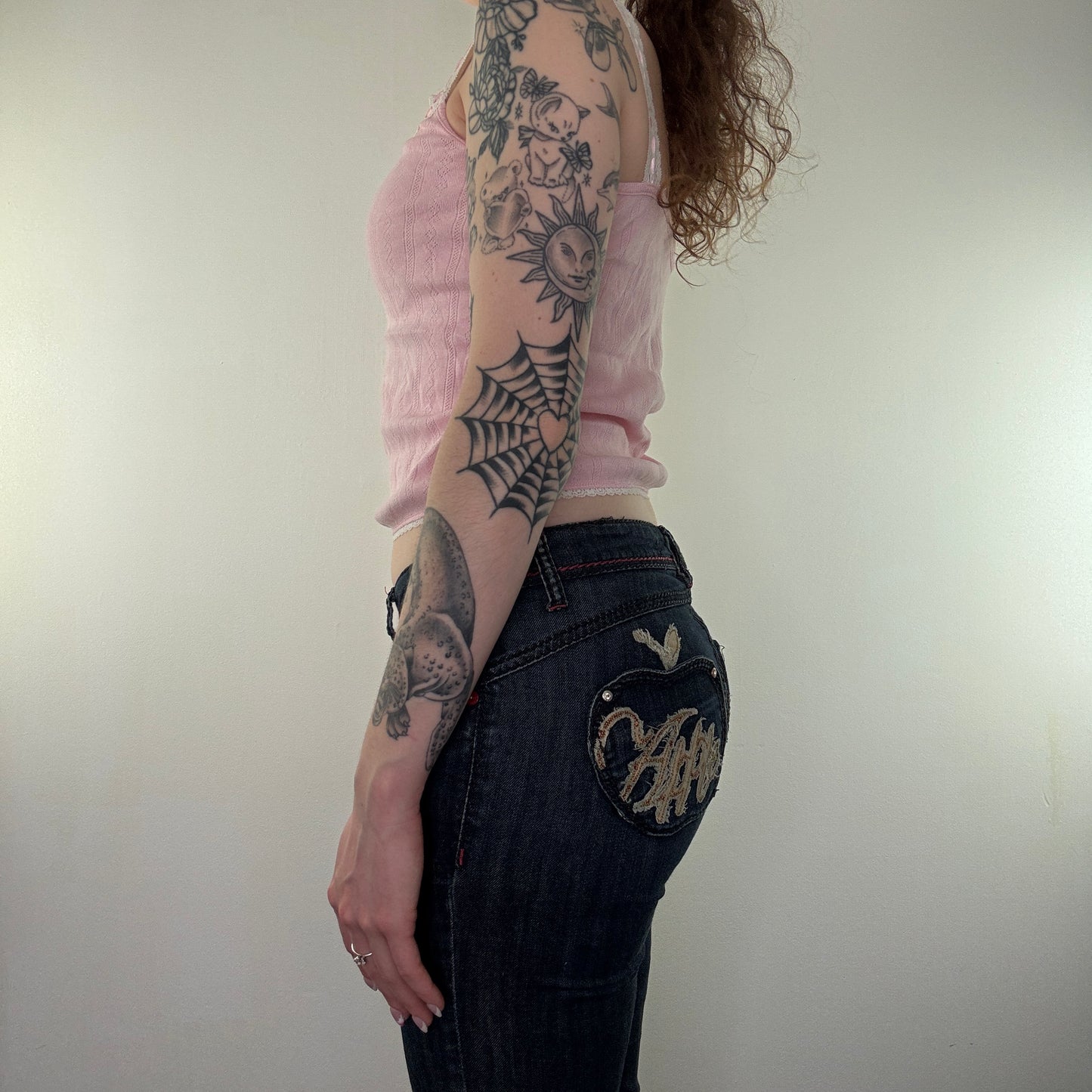 Y2K vintage pink lace trim knitted bow cami top