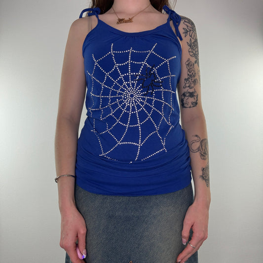 Y2K rhinestone spiderweb cami top