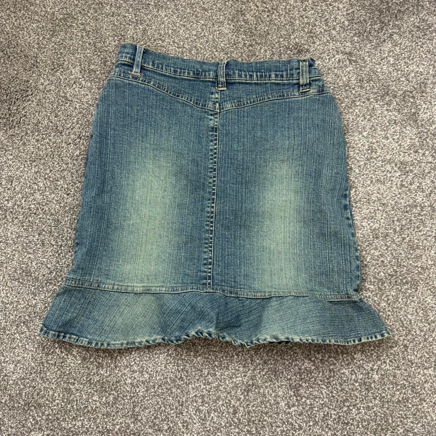 Y2K vintage Pilot faded denim mini skirt frill hem fitted stretchy