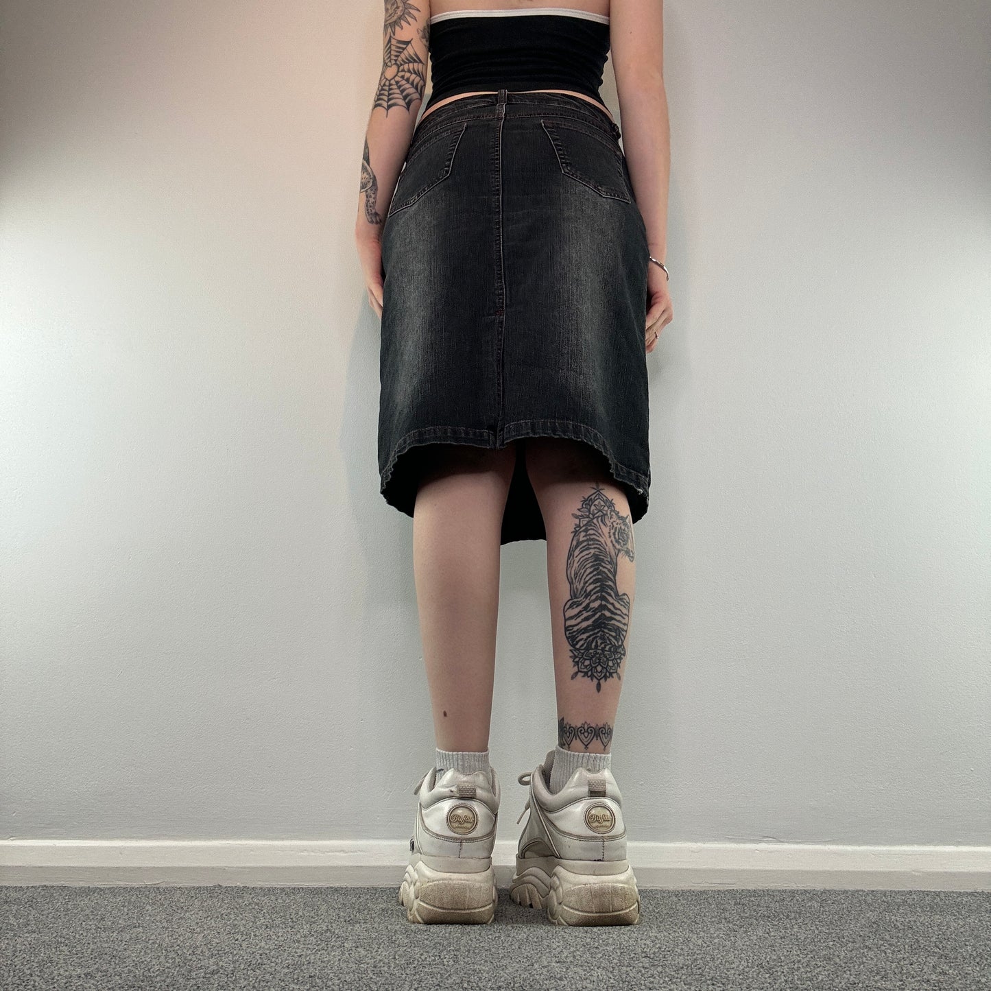 Y2K faded denim midi skirt