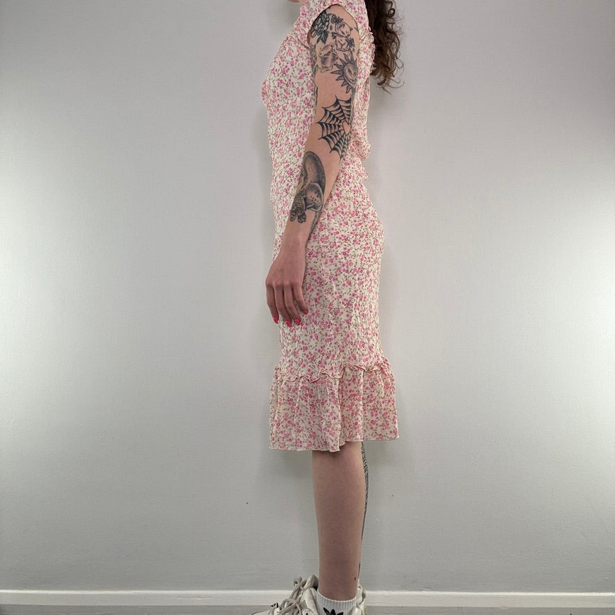 Y2K ditsy floral frilly milkmaid midi dress