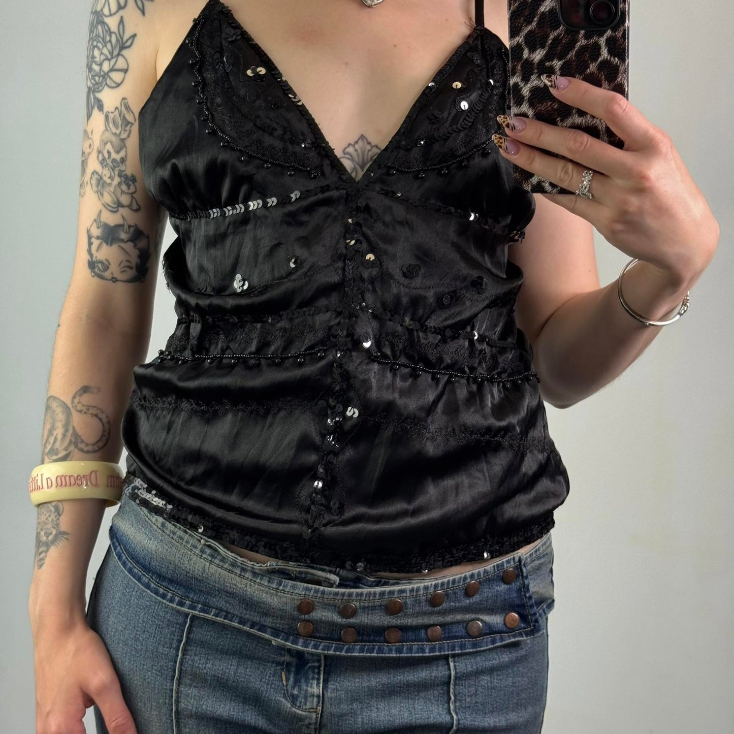 Y2K vintage satin beaded embellished sequin cami top embroidered party festival