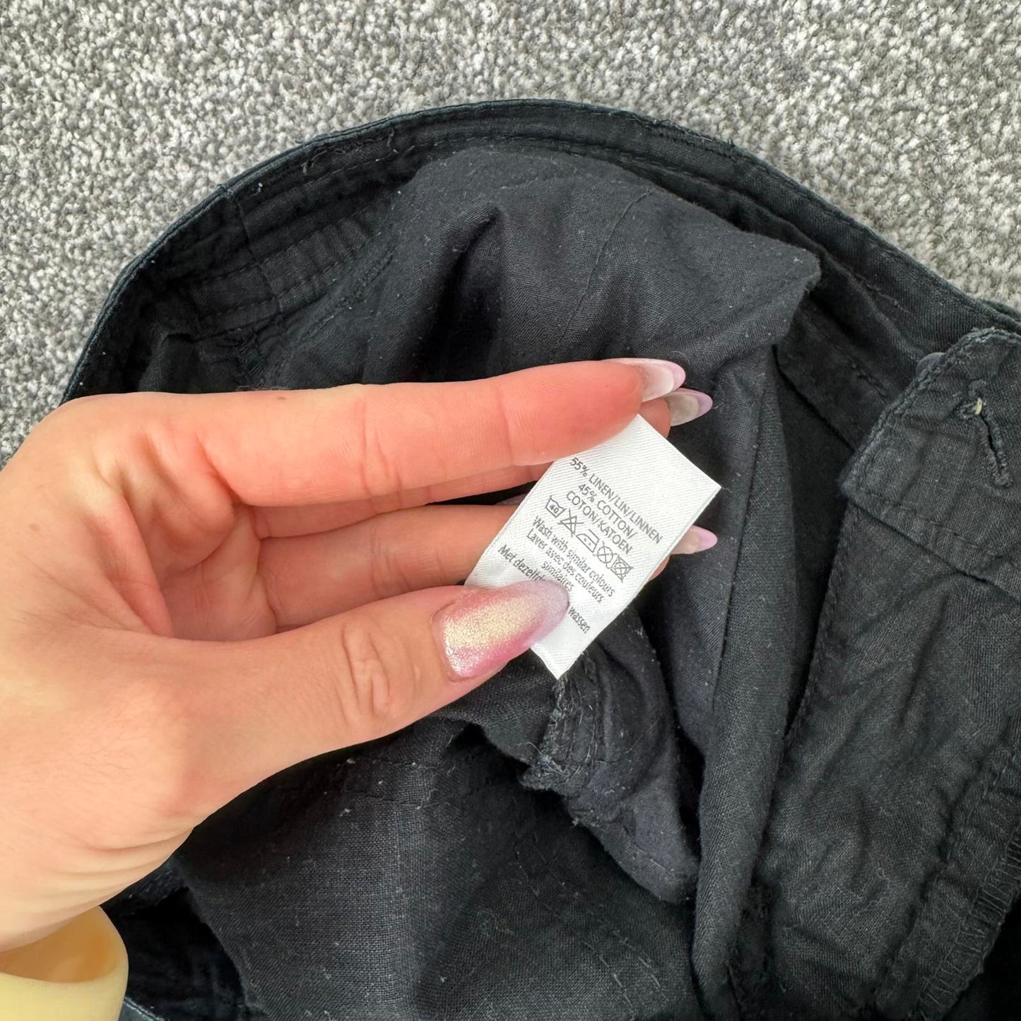 Y2K vintage linen mix low rise cargo pants baggy trousers black drawstring flare