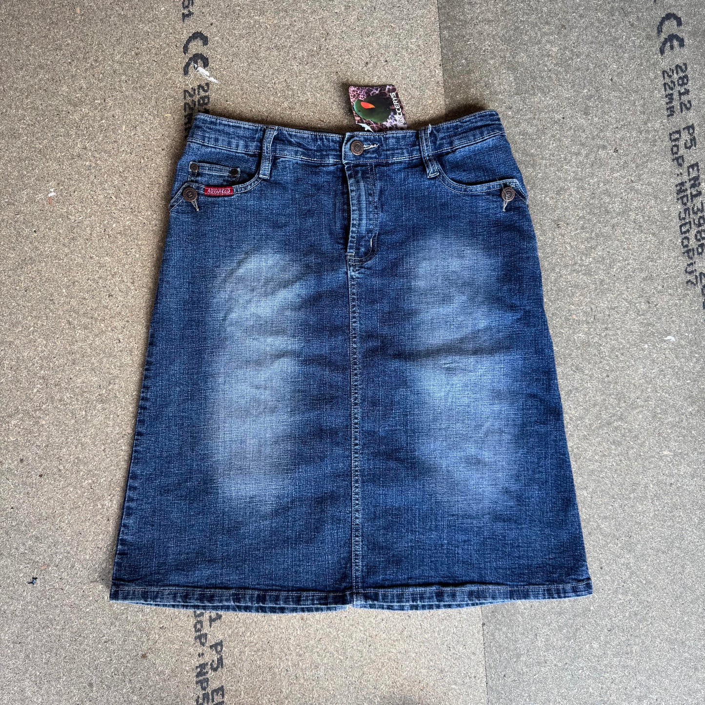 Y2K vintage faded denim midi skirt knee length mid blue