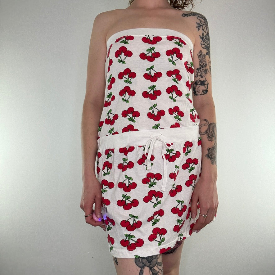 Y2K cherry strapless mini dress