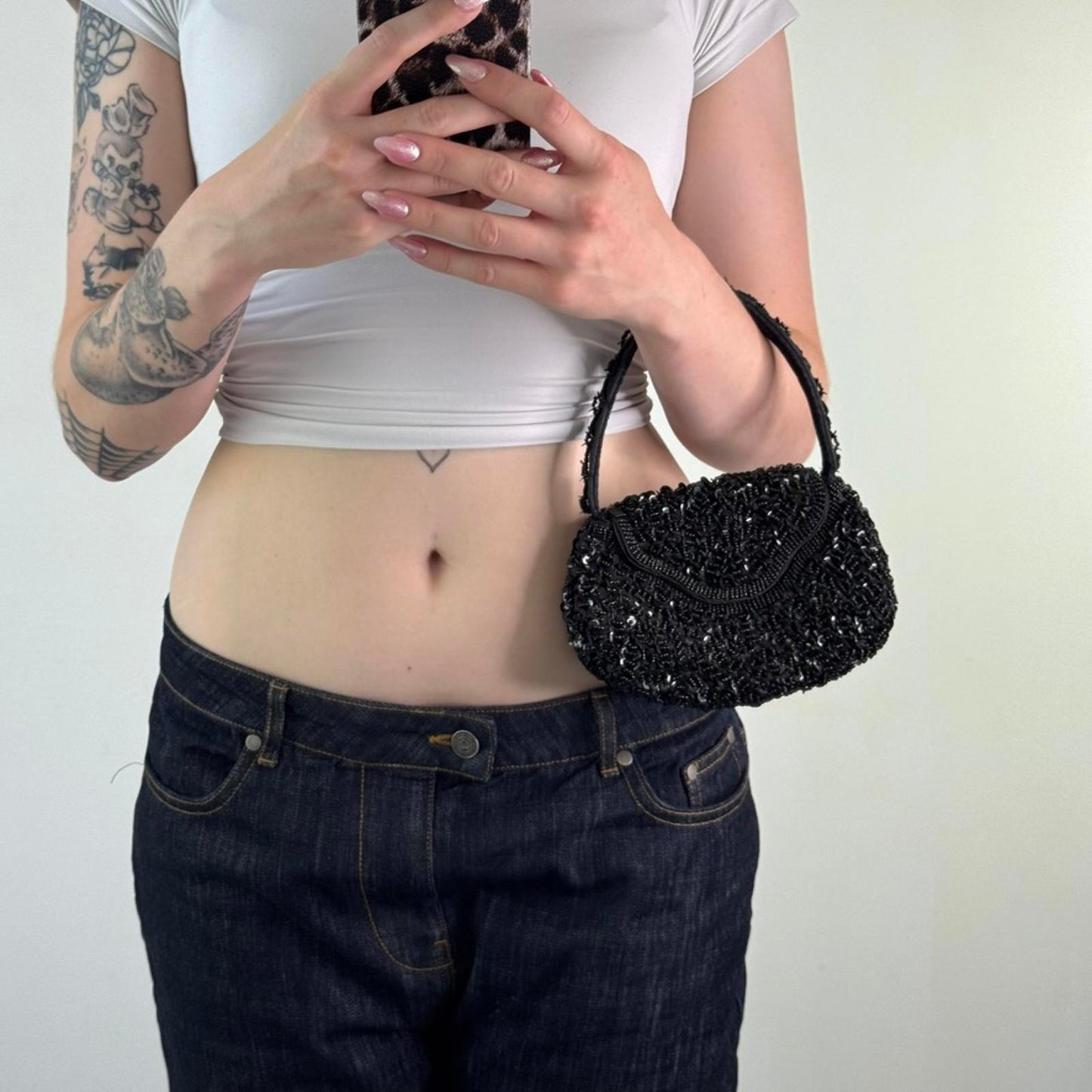 Y2K vintage mini micro handbag sequin embellished black beaded evening wedding