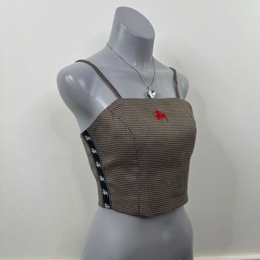 Stussy houndstooth crop top strappy spaghetti straps logo o ring zip up