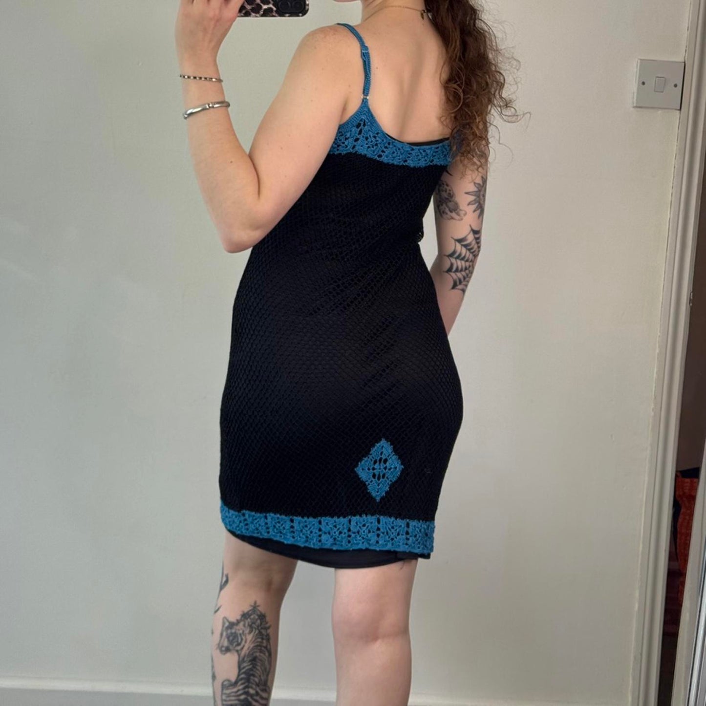 Y2K vintage crochet mini dress v neck summer festival