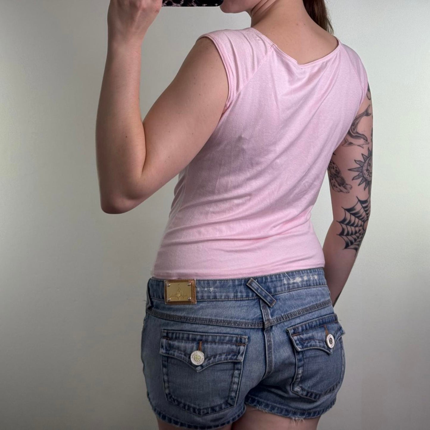 Y2K vintage ruched tank top buckle baby pink stretchy cowl neck