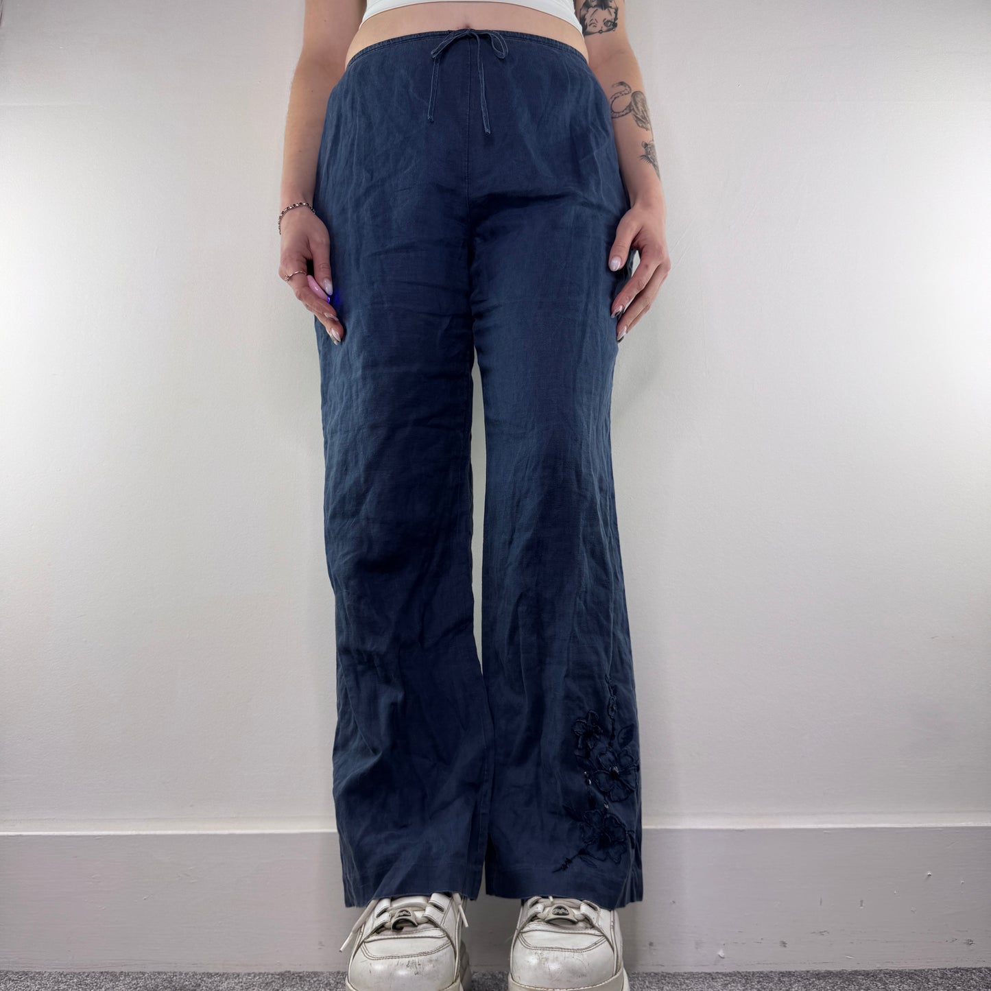 Y2K vintage linen floral sequin baggy trousers