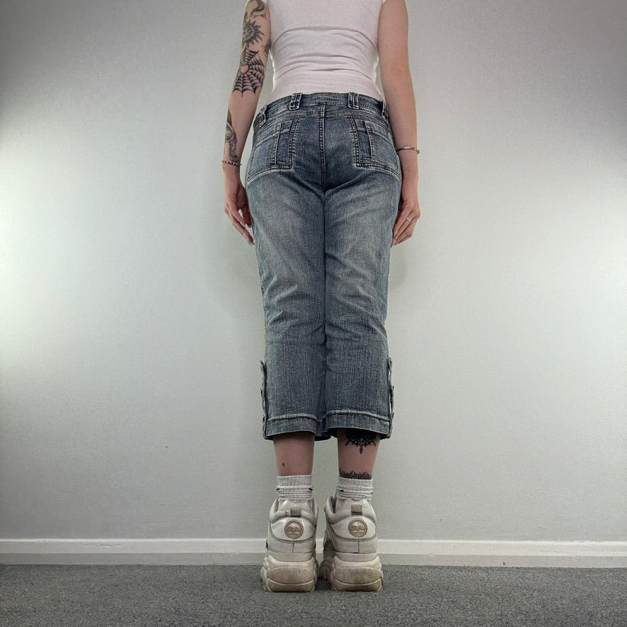 Y2K low rise faded denim capri jeans