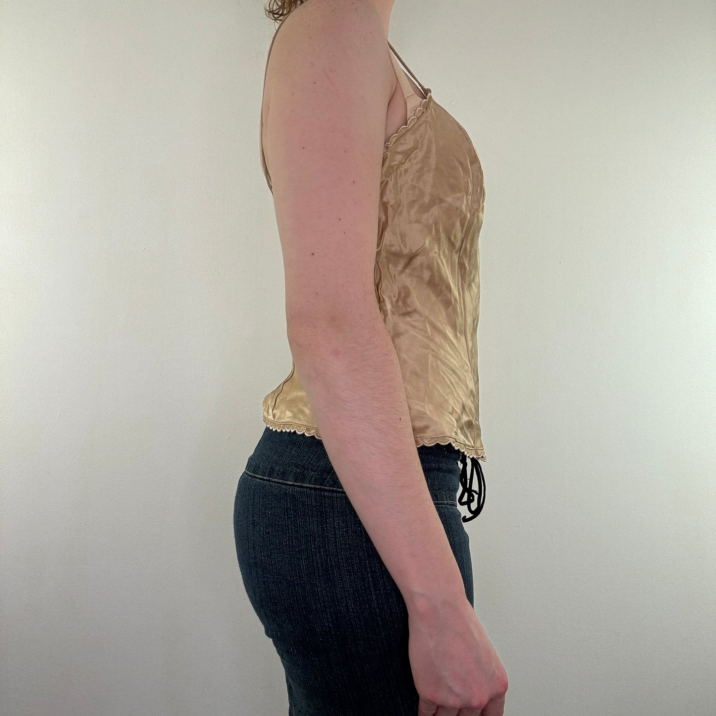 Y2K vintage gold satin button up silk cami top