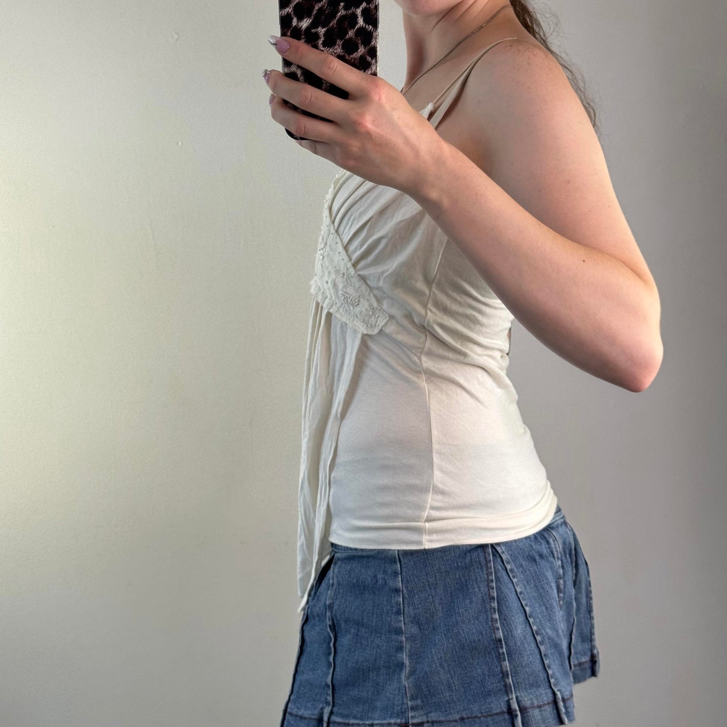 Y2K vintage beaded lace cami top asymmetrical layered hem strappy embellished