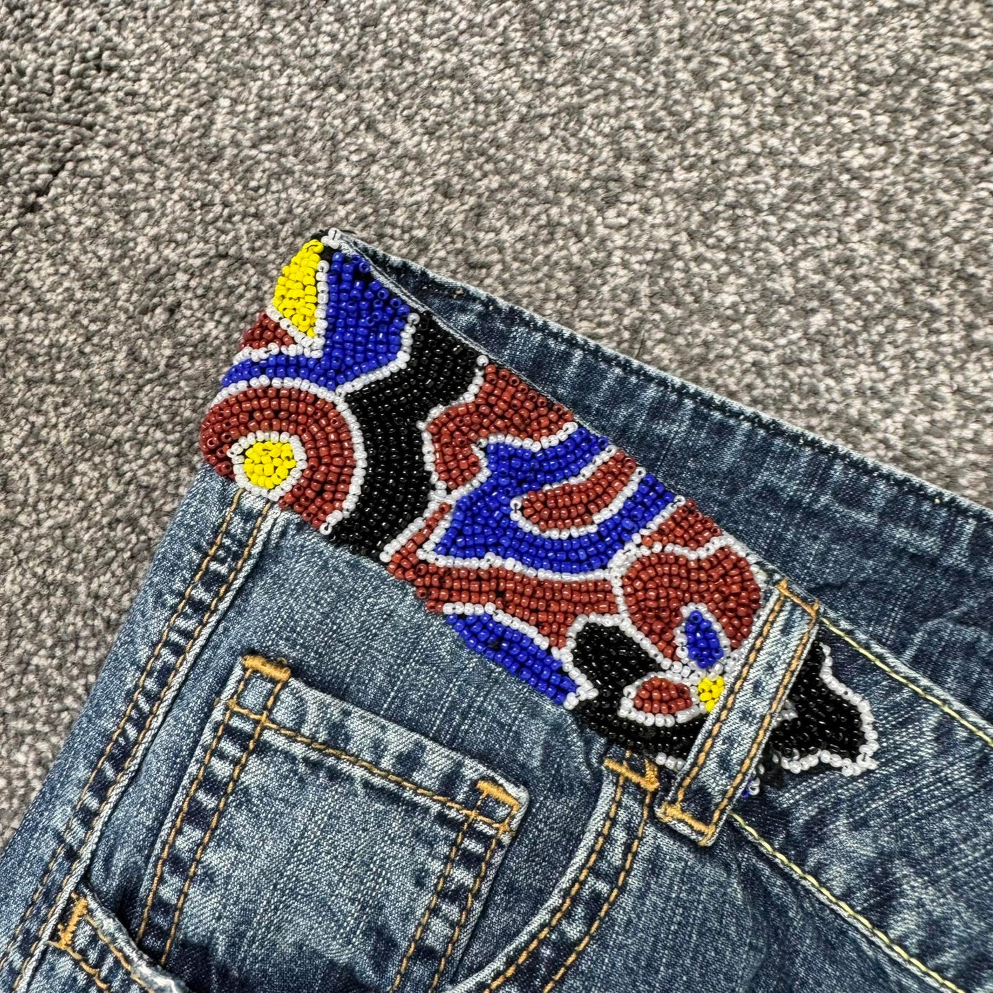 Y2K vintage low rise capri jeans baggy beaded embellished waistband cargo jorts