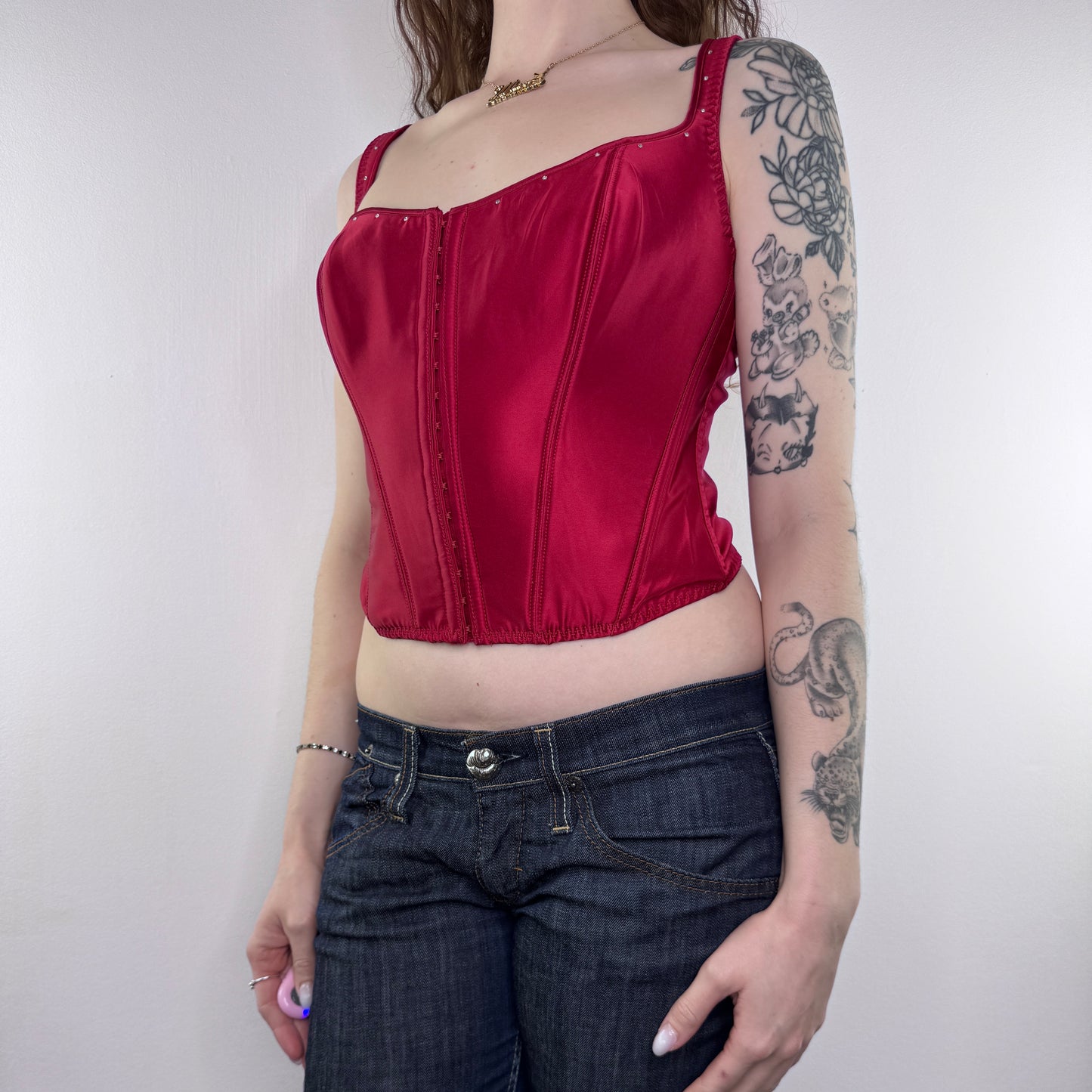 Y2K vintage boned rhinestone satin bustier top