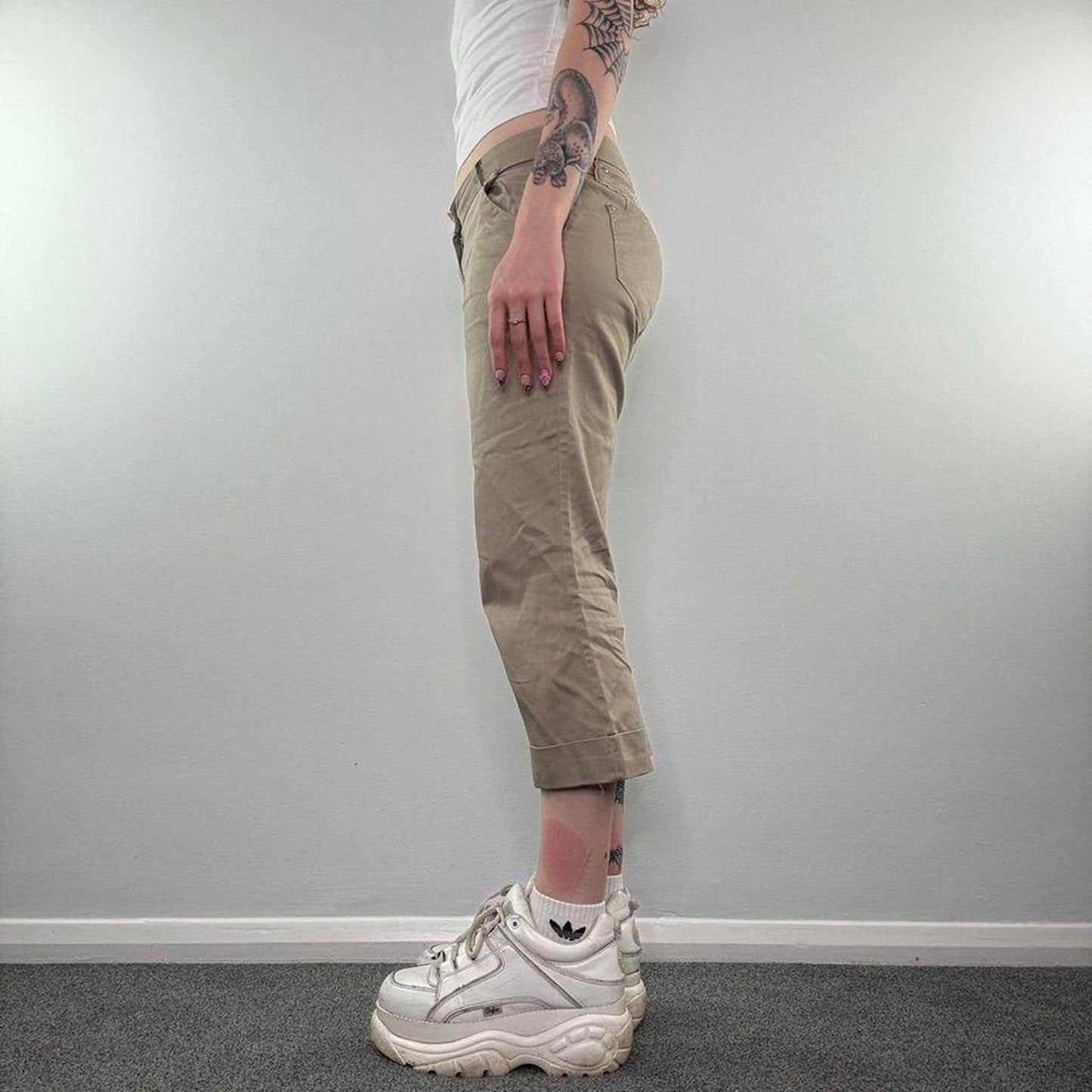 Y2K vintage stretchy low rise capri tribal embroidery trousers cropped studded