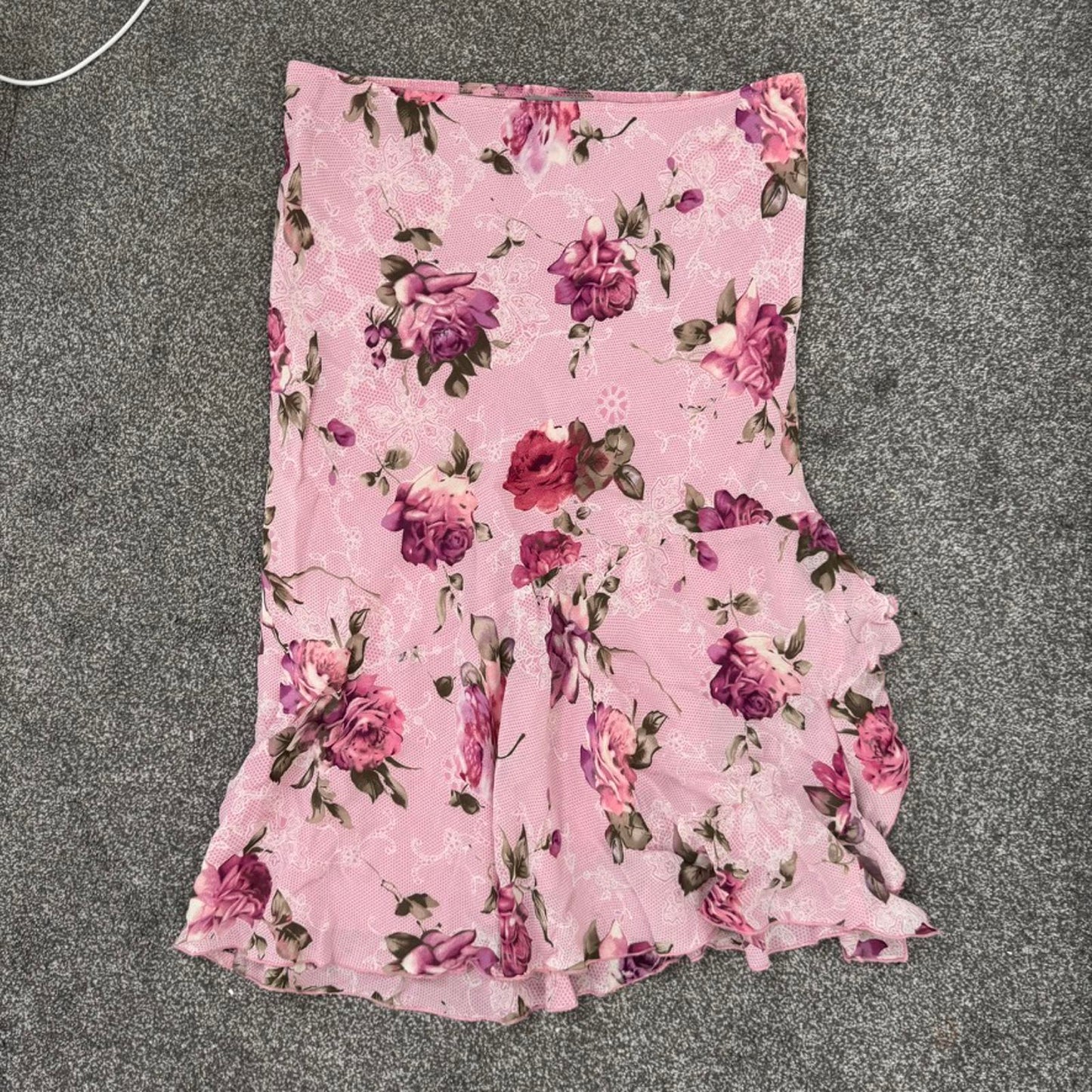 Y2K vintage Per Una floral lace pattern midi skirt frill ruffle low rise stretch