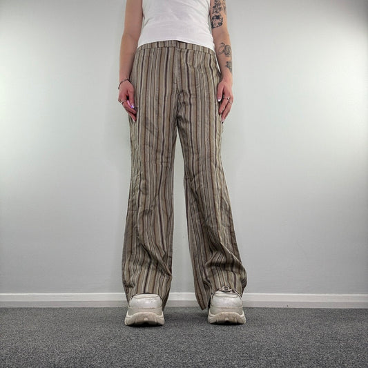 Y2K stripy linen bootcut trousers