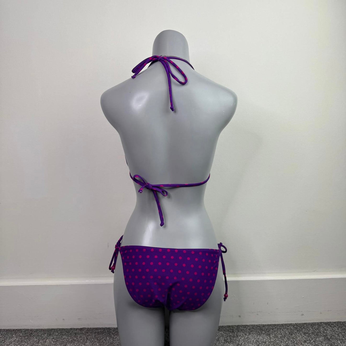 Y2K vintage polka dot matching bikini set halter neck beaded padding