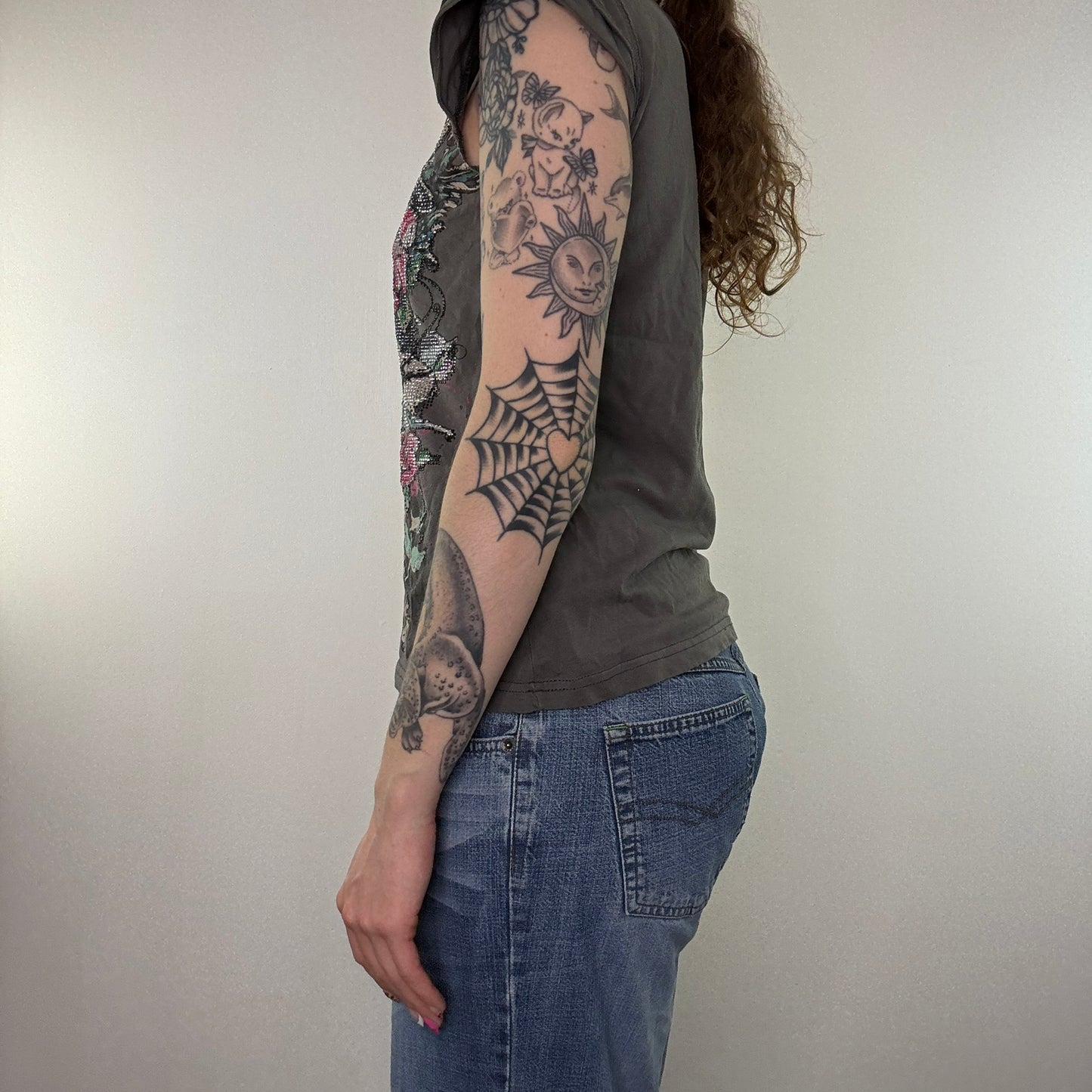 Y2K vintage grey tattoo rose studded top t shirt