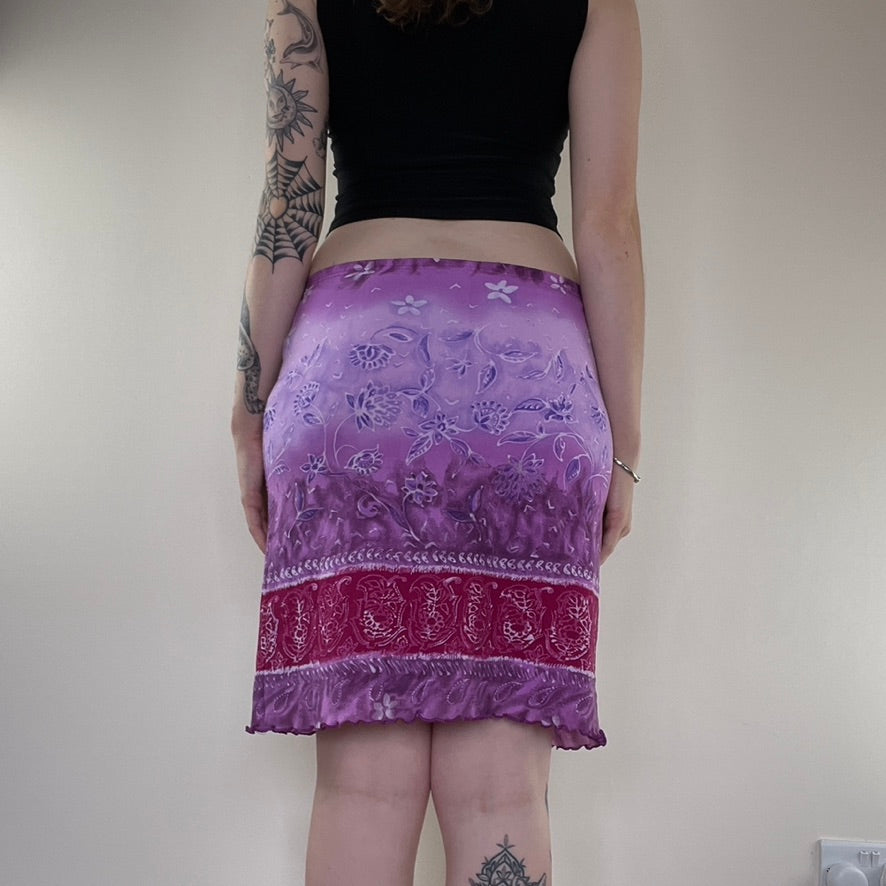 Y2K paisley mesh lettuce hem mini skirt