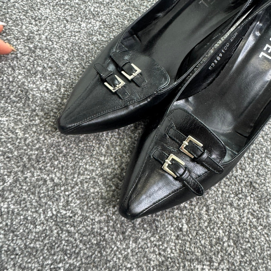Y2K vintage leather buckle kitten heels pointed toe