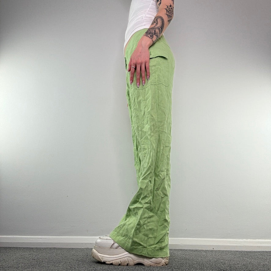 Y2K mid rise linen baggy cargo trousers